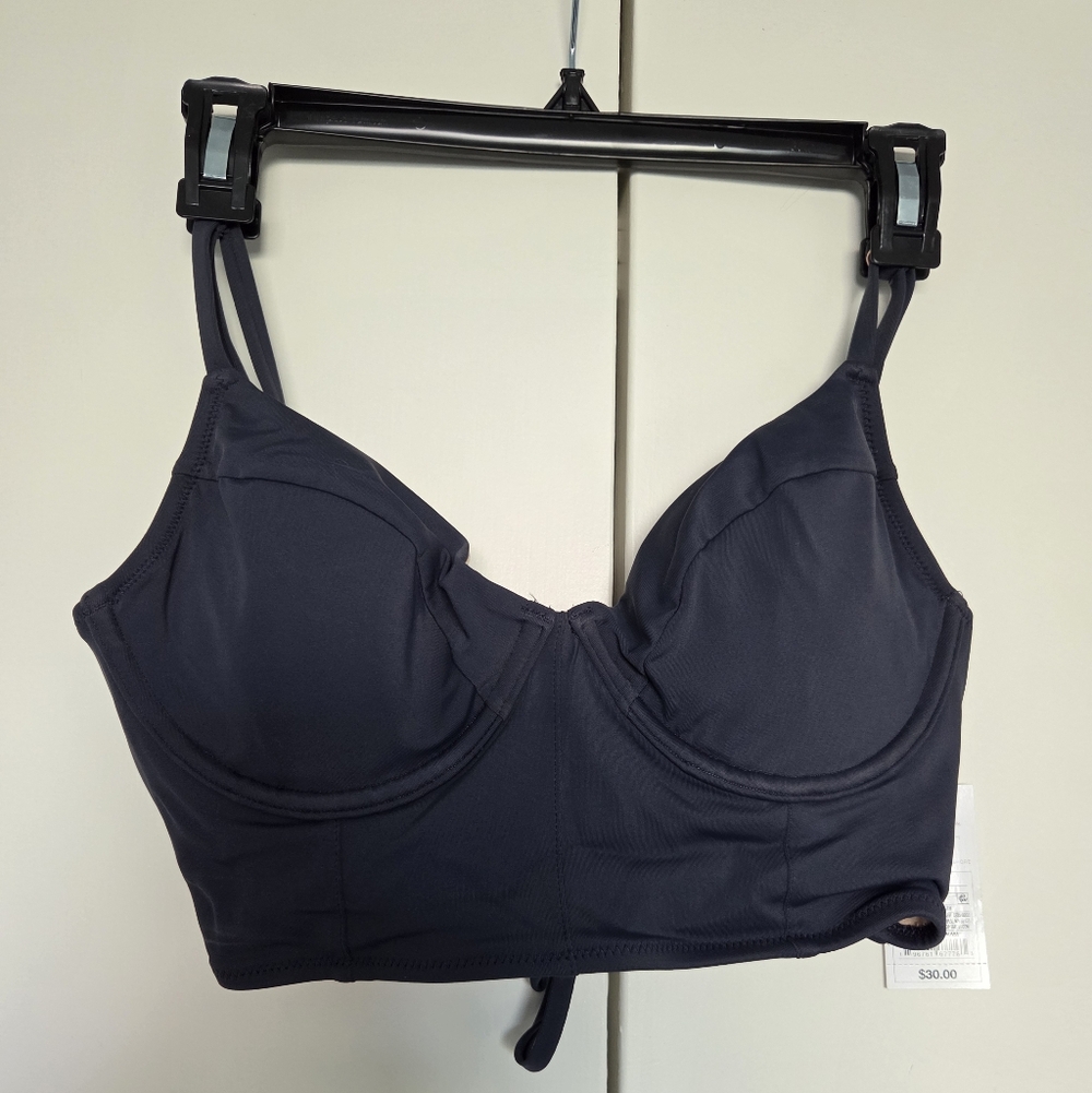 Shade & Shore Dark Navy Longline Underwire Swim Bikini Top - 34B NWT